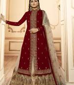 Maroon Embroidered Faux Georgette Salwar