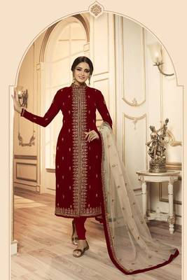 Maroon Embroidered Faux Georgette Salwar 2