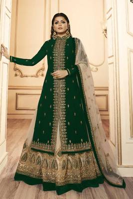 Dark Green Embroidered Faux Georgette Salwar 1