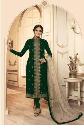 Dark Green Embroidered Faux Georgette Salwar 2