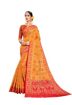 Orange Woven Silk Saree With Blouse 1