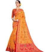 Orange Woven Silk Saree With Blouse