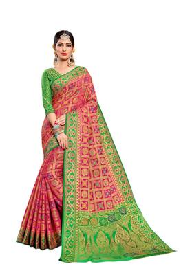 Pink Woven Silk Saree With Blouse 1