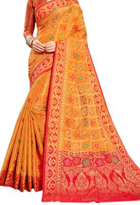 Orange Woven Silk Saree With Blouse 2