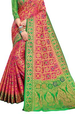 Pink Woven Silk Saree With Blouse 2