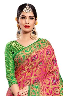 Pink Woven Silk Saree With Blouse 3