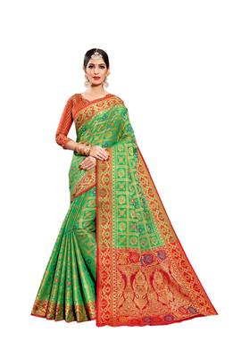 Green Woven Silk Saree With Blouse 1