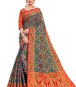 Navy Blue Woven Silk Saree With Blouse