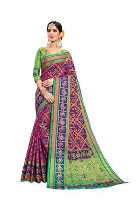 Purple Woven Silk Saree With Blouse 1