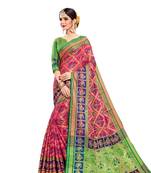 Pink Woven Silk Saree With Blouse