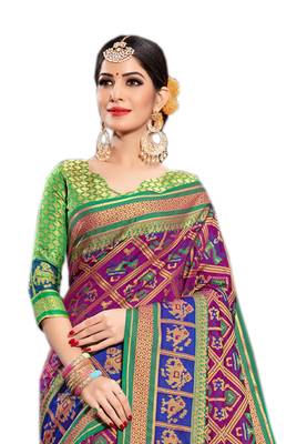 Purple Woven Silk Saree With Blouse 3
