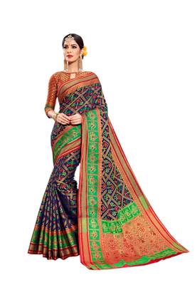 Blue Woven Silk Saree With Blouse 1