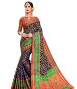 Blue Woven Silk Saree With Blouse