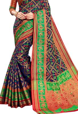 Blue Woven Silk Saree With Blouse 2