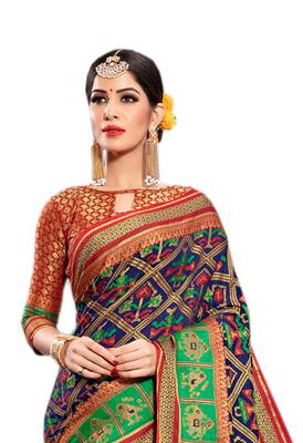 Blue Woven Silk Saree With Blouse 3