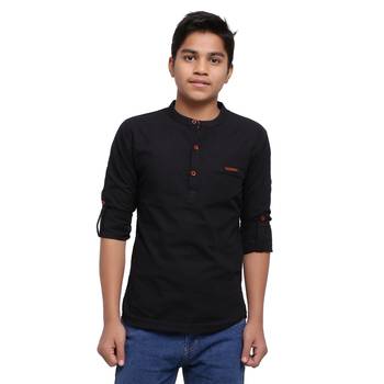 Black plain cotton kids-tops 1