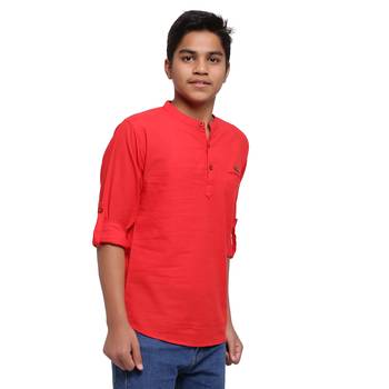 Red plain cotton kids-tops 3