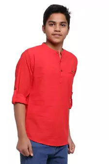 Red plain cotton kids-tops