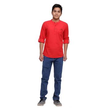 Red plain cotton kids-tops 4