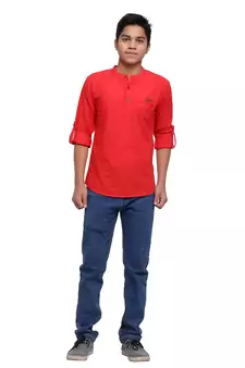 Red plain cotton kids-tops