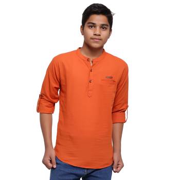 Orange plain cotton kids-tops 1
