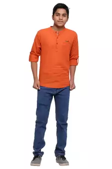 Orange plain cotton kids-tops