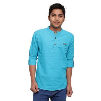 Turquoise plain cotton kids-tops 1