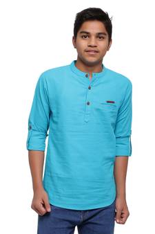 Turquoise plain cotton kids-tops