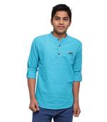 Turquoise plain cotton kids-tops