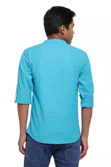 Turquoise plain cotton kids-tops