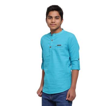 Turquoise plain cotton kids-tops 3