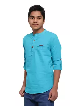Turquoise plain cotton kids-tops