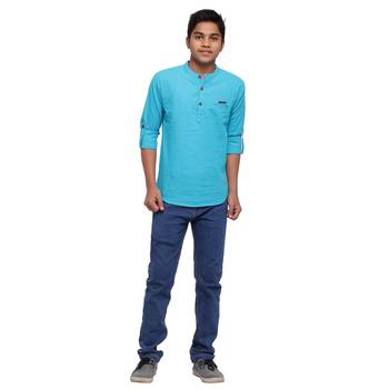 Turquoise plain cotton kids-tops 4