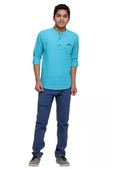 Turquoise plain cotton kids-tops