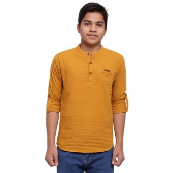 Mustard plain cotton kids-tops 1