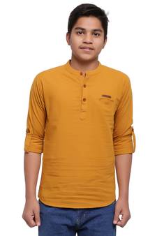 Mustard plain cotton kids-tops