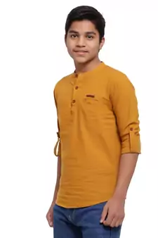 Mustard plain cotton kids-tops