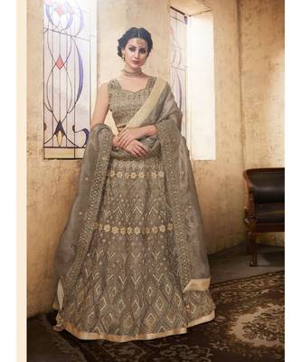 Beige Embroidered Net Salwar With Dupatta 1