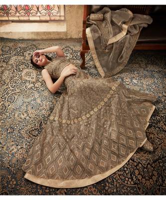 Beige Embroidered Net Salwar With Dupatta 3