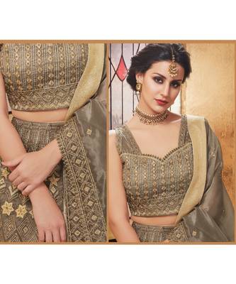 Beige Embroidered Net Salwar With Dupatta 4