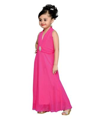 Pink Embroidered Net Kids Girl Gowns 2