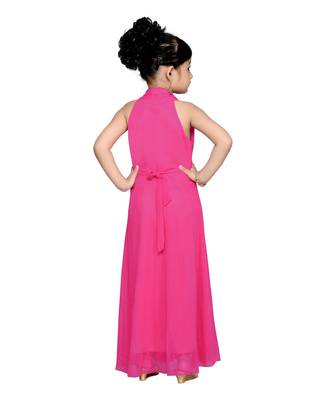 Pink Embroidered Net Kids Girl Gowns 3