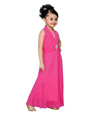 Pink Embroidered Net Kids Girl Gowns 4