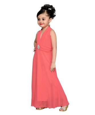 Pink Embroidered Net Kids Girl Gowns 2