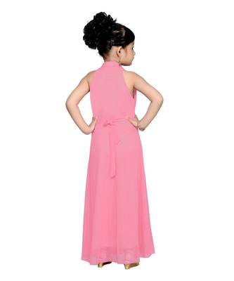 Pink Embroidered Net Kids Girl Gowns 3