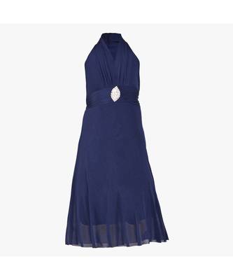 Dark Blue Embroidered Net Kids Girl Gowns 1