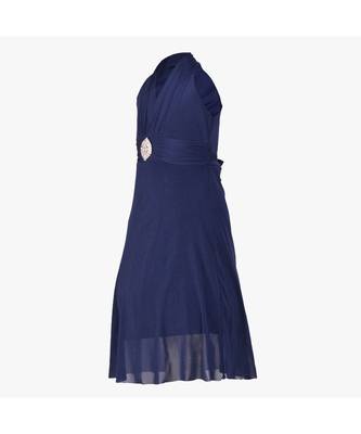 Dark Blue Embroidered Net Kids Girl Gowns 2