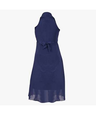 Dark Blue Embroidered Net Kids Girl Gowns 3