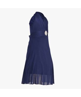 Dark Blue Embroidered Net Kids Girl Gowns 4