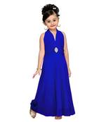 Blue Embroidered Net Kids Girl Gowns